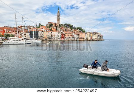 Rovinj, Croatia - May 22, 2018: Coastal Town Of Rovinj, Istria, Croatia. Rovinj - Beautiful Antique 