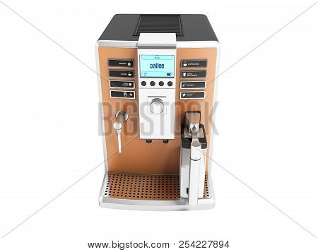 Modern Light Brown Carafe Coffee Machine With Milk Dispenser On One Cup Front View 3d Render On Whit