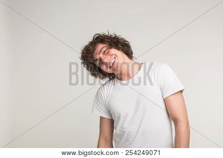 Handsome Stylish Young Man Having Fun On White Background With Copy Space