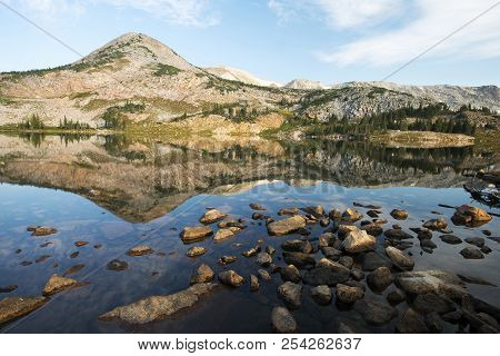 Sugarloaf Mountain And Medicine Bow Peak Reflected In Libby Lake  In Medicine Bow National Forest In