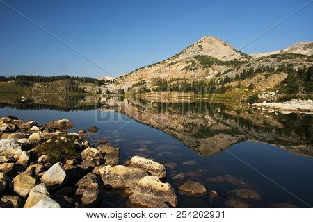 Sugarloaf Mountain And Medicine Bow Peak Reflected In Libby Lake  In Medicine Bow National Forest In