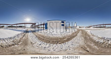Full Seamless Panorama 360 Angle View In Winter Snow Field Place Site Construction Of A Mining Plant
