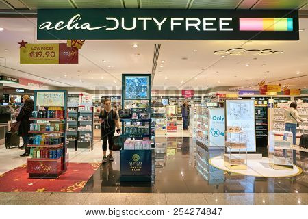 ROME, ITALY - CIRCA NOVEMBER, 2017: entrance to Aelia Duty Free store in Fiumicino International Airport 