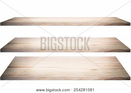 Empty Wooden Table Top On White Background.