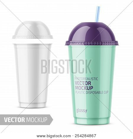 White Disposable Plastic Cup With Sample Design.