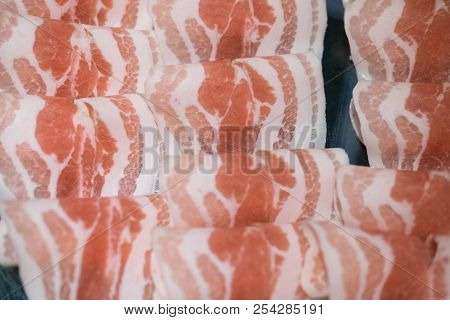 Close Up View Of Sliced Pork For Cooking Or Bbq