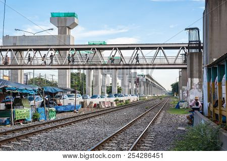Bangkok, Thailand - August 31, 2017 : Construction Site Of Sky Train Red Line From Bangsue To Rangsi