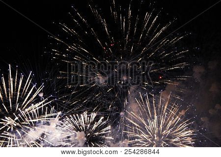 The Celebration Colored Firework Flashing In The Black Night Sky