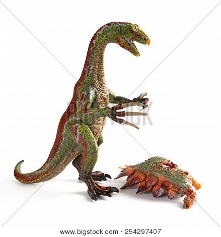 Nothronychus With A Stegosaurus Body Nearby On Dark Background