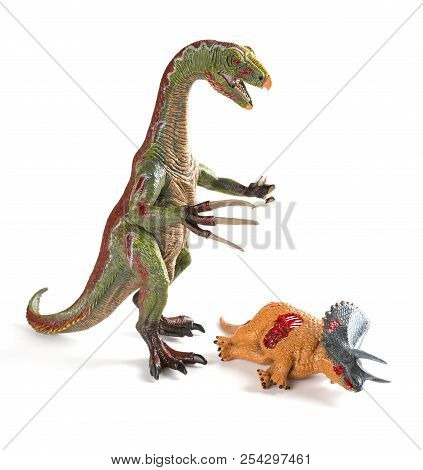 Nothronychus With A Triceratops Body Nearby On White Background