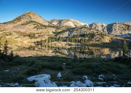 Sugarloaf Mountain And Medicine Bow Peak Reflected In Libby Lake  In Medicine Bow National Forest In