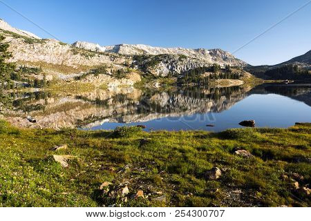Sugarloaf Mountain And Medicine Bow Peak Reflected In Libby Lake  In Medicine Bow National Forest In
