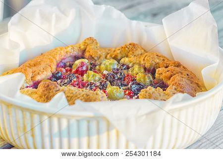 Summer Crostata Or Galette Pie With Fresh Garden Berries
