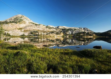 Sugarloaf Mountain And Medicine Bow Peak Reflected In Libby Lake  In Medicine Bow National Forest In