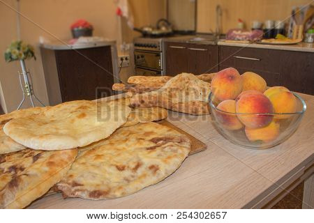 Georgian Bean Pie Lobiani. Caucasus National Cuisine, Traditional Flatbread. Favorite Food Concept