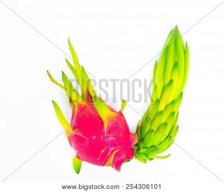 Dragon Fruit, Raw Dragon Pittaya Fruit Isolated On White Background