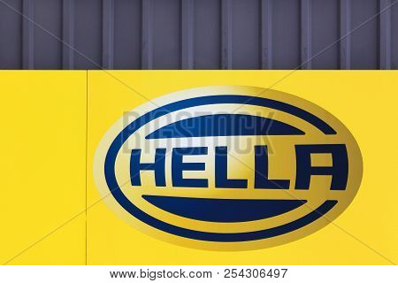 Tilst, Denmark - May 10, 2018: Hella Logo On A Wall. Hella Is An Internationally Operating German Au