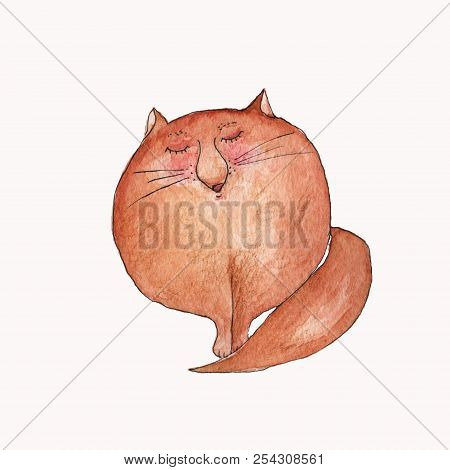 Fat Funny Cartoon Red Watercolour Fox Illustration For Your Own Design