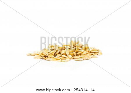 Lot Of Whole Seeds Fresh Melon Cantaloupe Variety Isolated On White Background