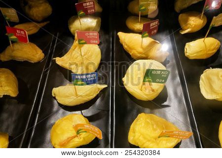 Variety Of Durian Flesh Meat In Restaurantt For Trial Sampling