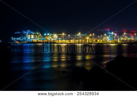 Genova (genova) Italy January 2, 2017 - Shipyards By Night In Genoa (genova) Italy,