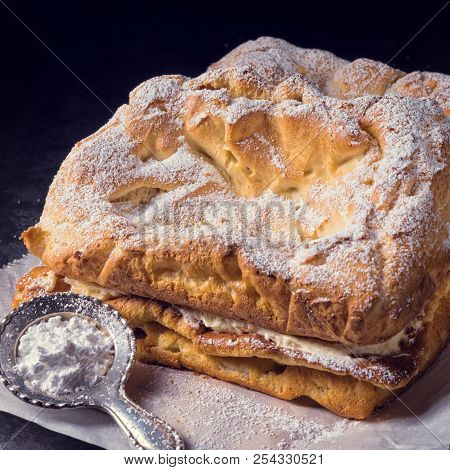 Karpatka Is A Traditional Polish Cream Pie Filled With Russel Cream Or Vanilla Milk Pudding Cream.