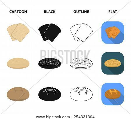 Toast, Pizza Stock, Ruffed Loaf, Round Rye.bread Set Collection Icons In Cartoon, Black, Outline, Fl