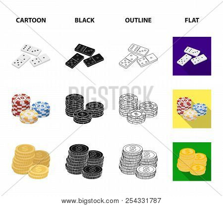 Domino Bones, Stack Of Chips, A Pile Of Mont, Playing Blocks. Casino And Gambling Set Collection Ico