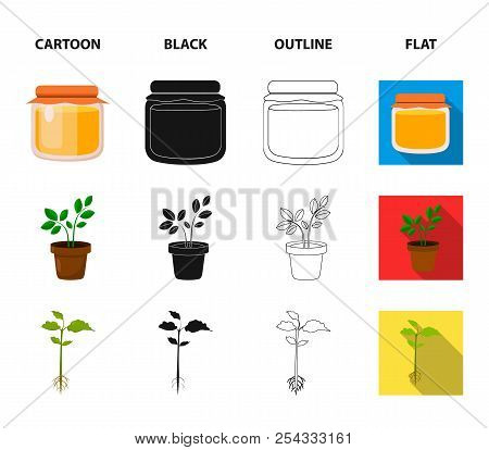 Honey Bank, Plant, Mill.farm Set Collection Icons In Cartoon, Black, Outline, Flat Style Vector Symb