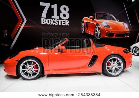 Geneva, Switzerland - March 2, 2016: Porsche 718 Boxster S Sports Car Showcased At The 86th Geneva I