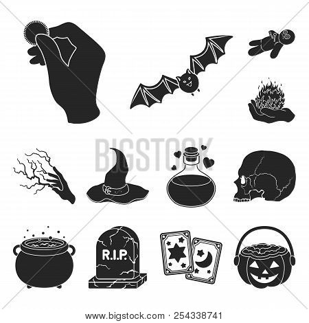 Black And White Magic Black Icons In Set Collection For Design. Attributes And Sorceress Accessories