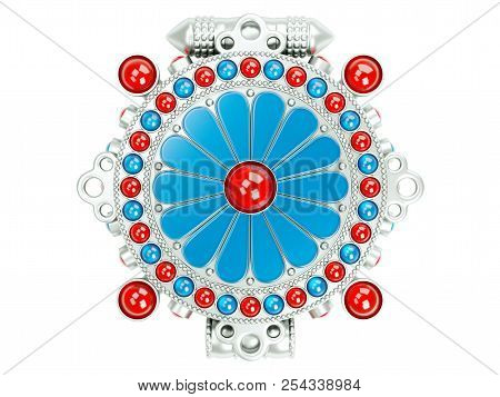 Abstract Silver Jewelry Tibetan Style, Gau Box Pendant, Isolated On White. 3d Illustration