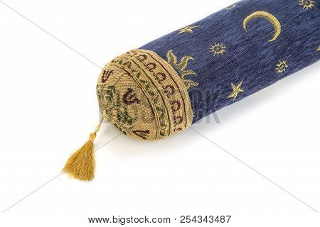 Oriental Neck Roll Pillow On The White Background