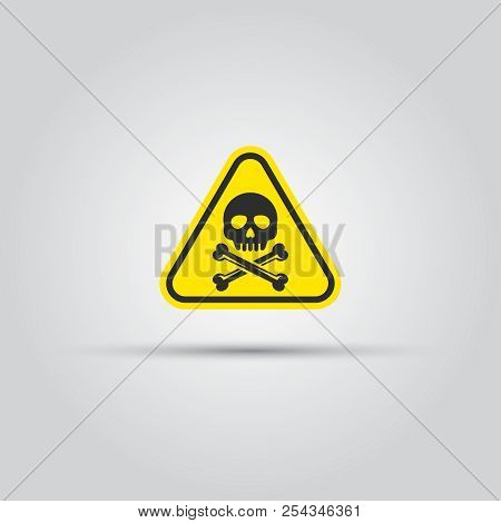 Human Skull And Crossed Bones Caution Triangular Sign Isolated Vector. Warning Signs, Symbols, Dange