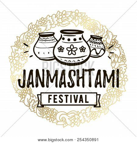 Happy Janmashtami. Vector Logo Design. Usable As Background, Banner, Greeting Card, T-shirt, Print. 