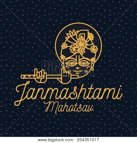 Happy Janmashtami. Vector Logo Design. Usable As Background, Banner, Greeting Card, T-shirt, Print. 