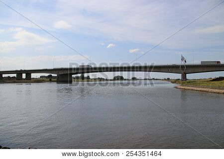Ijsselbrug Bridge Over The River Ijssel At Zwolle For Traffic On Motorway A28 In The Netherlands.