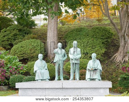 Hakodate, Japan - October 22, 2017 : Statues At Motomachi Park, Hakodate, Hokkaido, Japan.