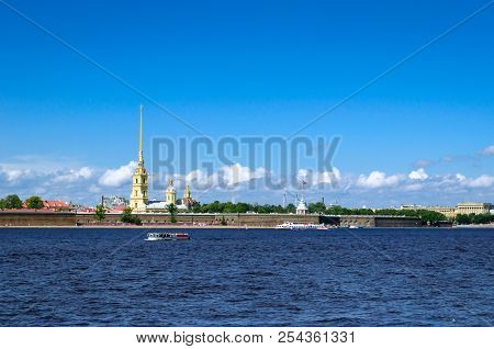 Petropavlovskaya Fortress On The Hare Island Of The Neva River, St. Petersburg.