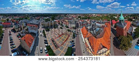 Aerial View On Panorama City, Old Town, City Center, Green City, Cathedral.