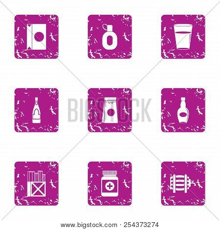 Pour Tube Icons Set. Grunge Set Of 9 Pour Tube Vector Icons For Web Isolated On White Background