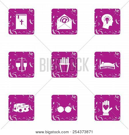 Help Religion Icons Set. Grunge Set Of 9 Help Religion Vector Icons For Web Isolated On White Backgr