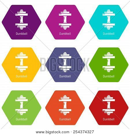 Dumbbell Icons 9 Set Coloful Isolated On White For Web