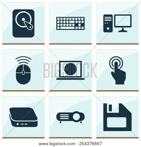 Digital Icons Set With Touchscreen, Pc, Mini Pc And Other Presentation Elements. Isolated Vector Ill