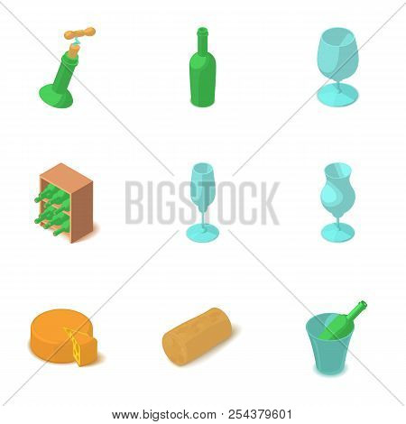 Wine Glass Icons Set. Isometric Set Of 9 Wine Glass Vector Icons For Web Isolated On White Backgroun