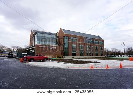 Joliet, Illinois / United States - December 9, 2017: The Laverne And Dorothy Brown Science Hall Hous