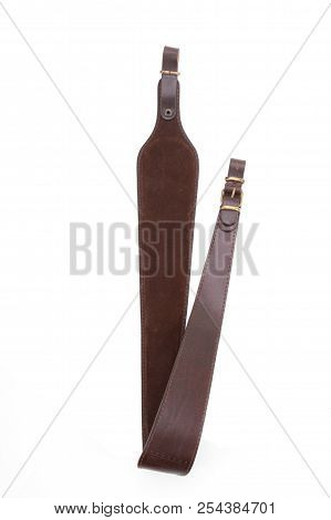 Armored Brown Leather Belt On White Isolated Background