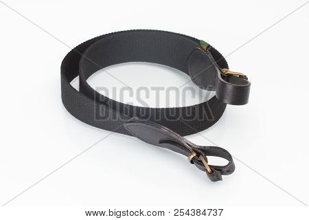 Armored Brown Leather Belt On White Isolated Background