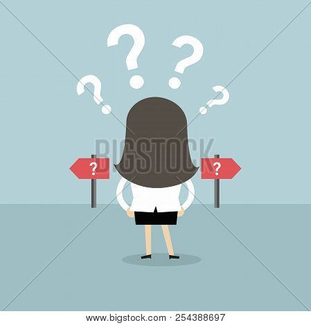 Businesswoman Confused. Standing At The Crossroad. Vector