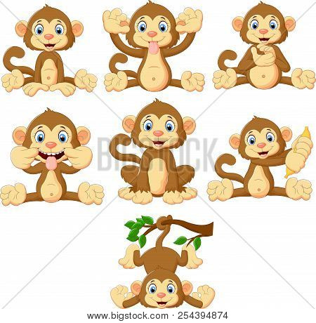 Vector Illustration Of Cartoon Monkeys Collection Set